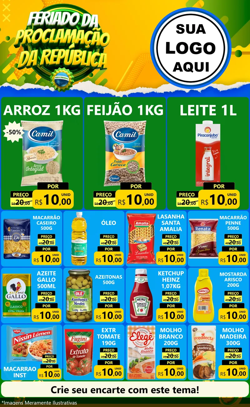 Modelo de Encarte para Encarte Grande com o tema Feriado da Proclamação da República para Supermercado