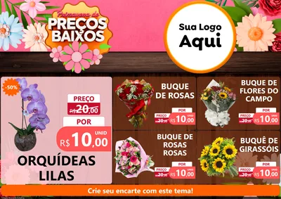 Modelo de Encarte para Encarte A4 Horizontal com o tema Primavera de Preços Baixos para Floricultura e jardim