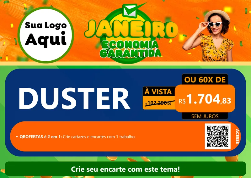 Modelo de Cartaz para Cartaz A4 Horizontal com o tema Janeiro - Economia Garantida para Concessionaria de Carros