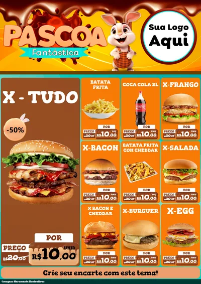 Modelo de Encarte para Encarte A4 Vertical com o tema Páscoa Fantástica para Hamburgueria