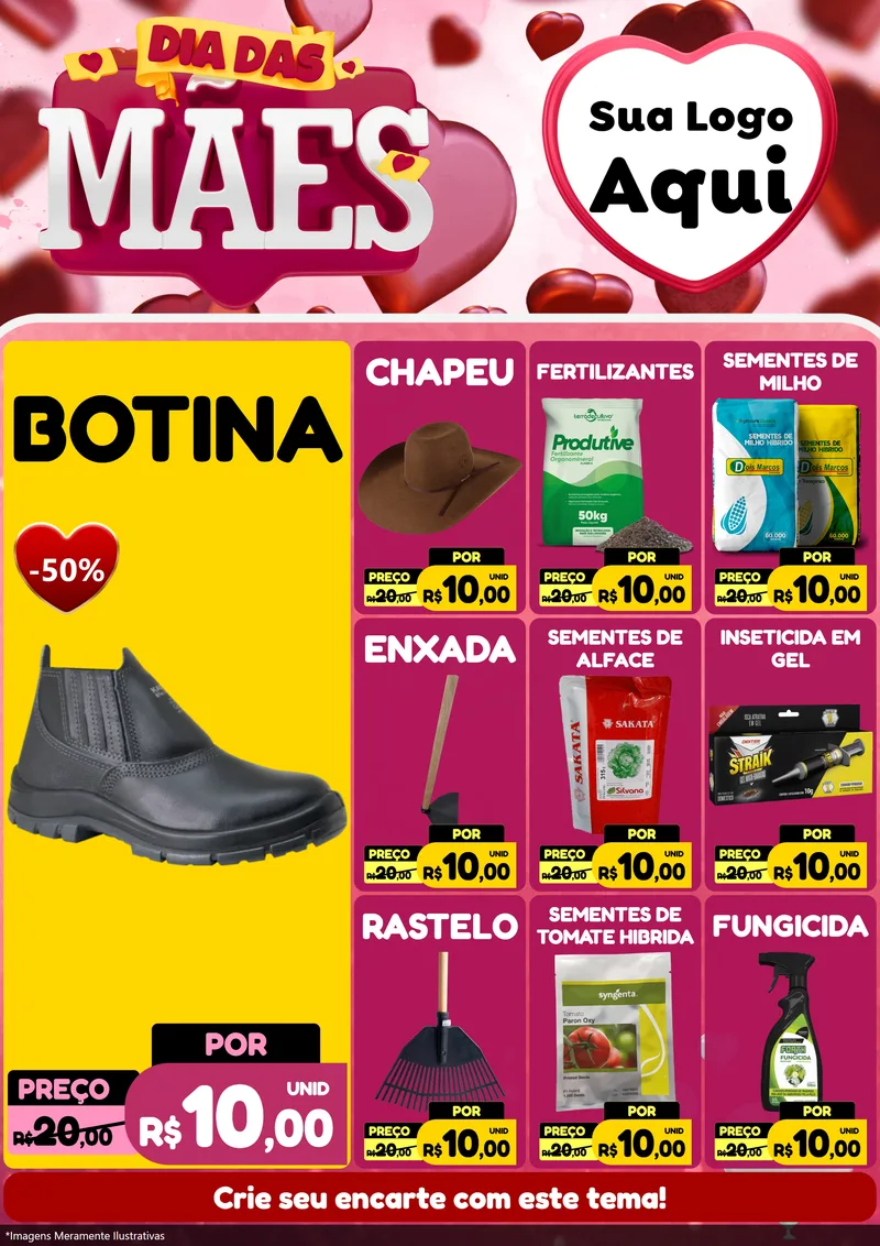 Modelo de Encarte para Encarte A4 Vertical com o tema Dia Das Mães para Agropecuária