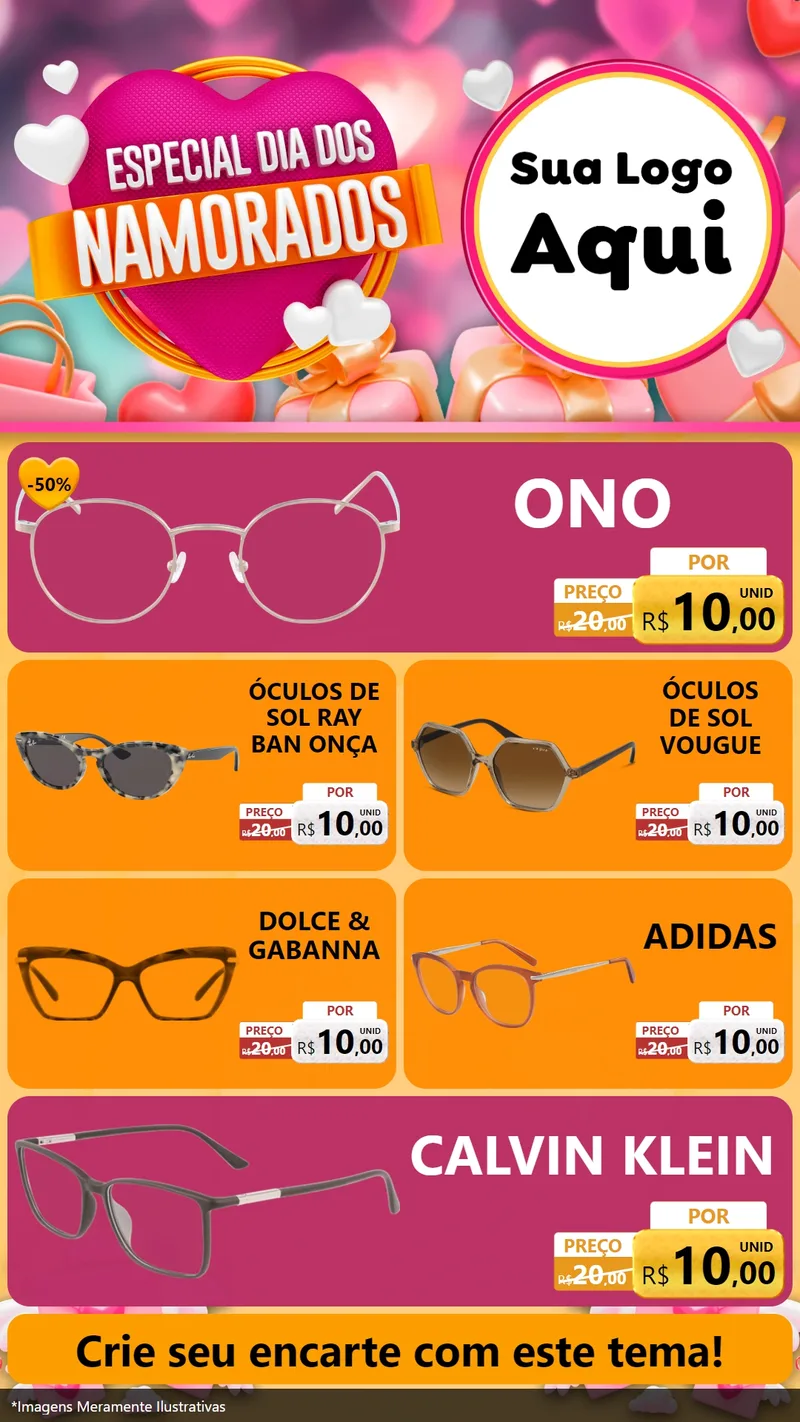 Modelo de TV para TV Vertical com o tema Especial Dia dos Namorados para Óticas