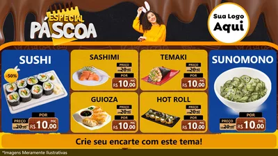 Modelo de TV para TV Horizontal com o tema Especial Páscoa para Comida japonesa