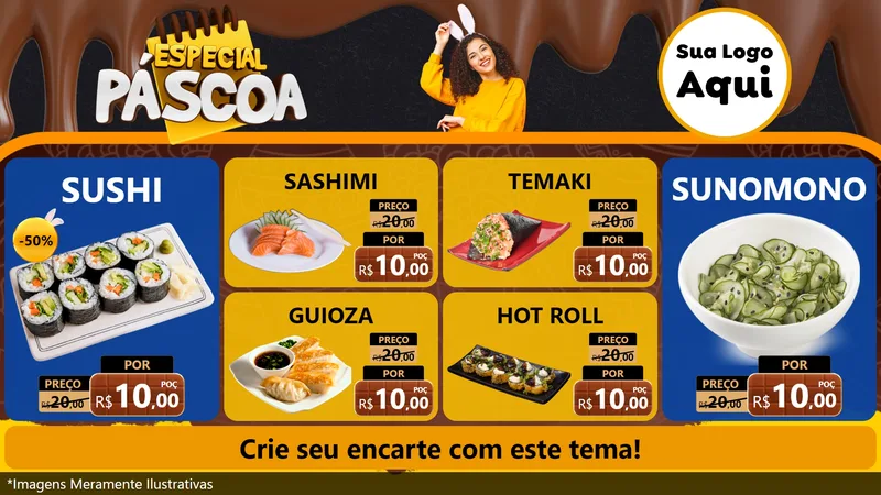 Modelo de TV para TV Horizontal com o tema Especial Páscoa para Comida japonesa