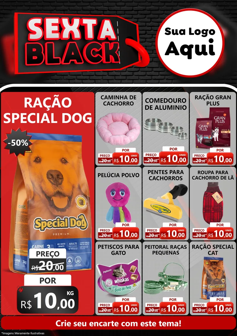 Modelo de Encarte para Encarte A4 Vertical com o tema Sexta Black para Pet Shop
