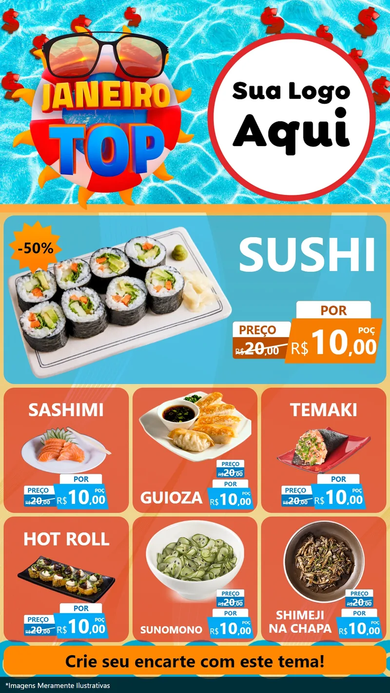 Modelo de Rede Social para Stories com o tema Janeiro Top para Comida japonesa