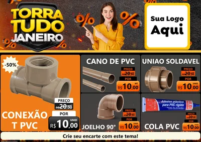Modelo de Encarte para Encarte A4 Horizontal com o tema Torra Tudo Janeiro para Tubos e conexões