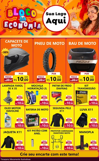 Modelo de Encarte para Encarte Grande com o tema Bloco da Economia para Moto peças