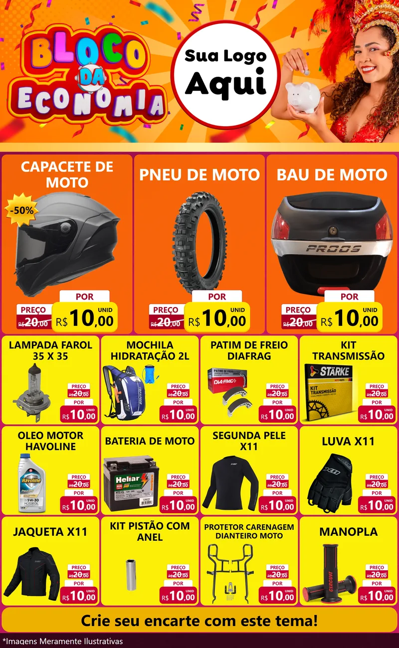 Modelo de Encarte para Encarte Grande com o tema Bloco da Economia para Moto peças