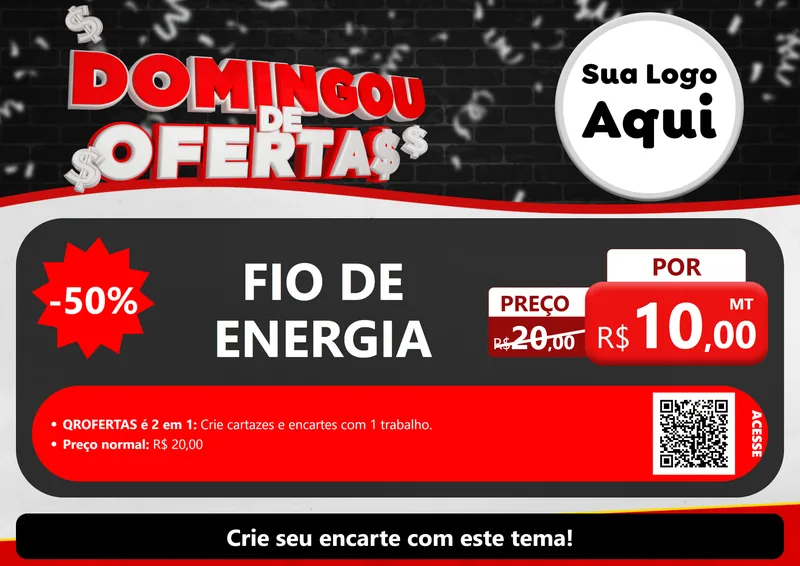 Modelo de Cartaz para Cartaz A4 Horizontal com o tema Domingou de Ofertas para Materiais Elétricos