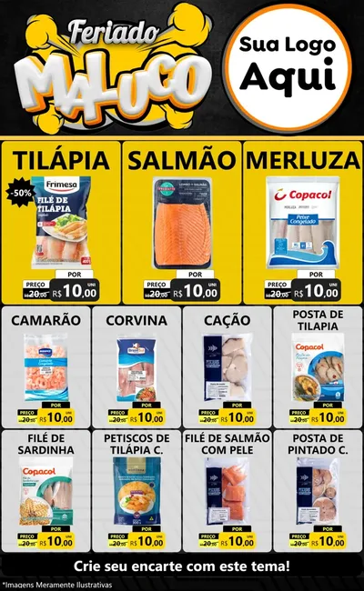 Modelo de Encarte para Encarte Grande com o tema Feriado Maluco para Peixaria