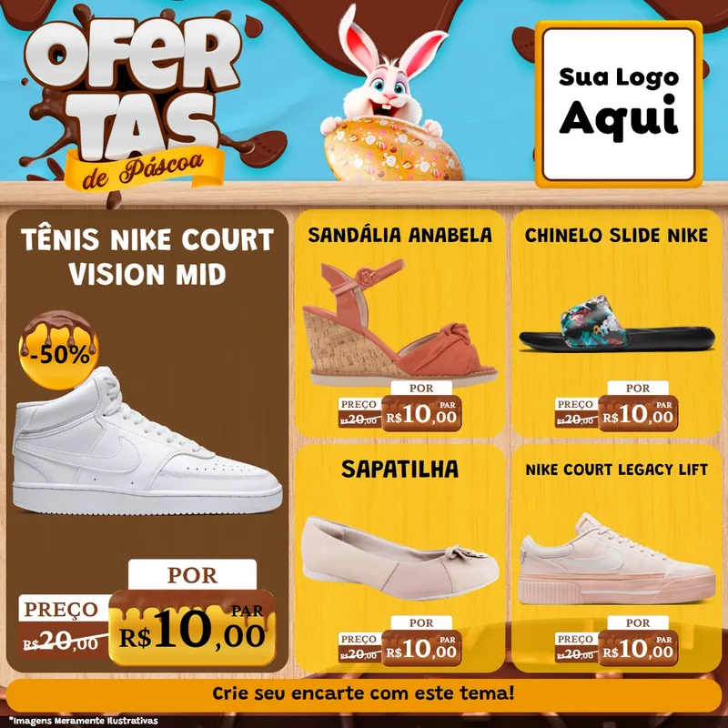 Modelo de Rede Social para Feed Facebook com o tema Ofertas de Páscoa para Calçados