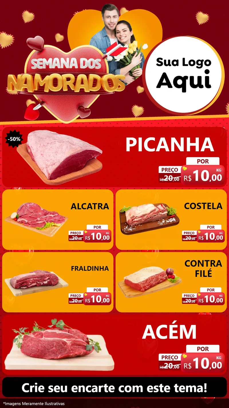 Modelo de TV para TV Vertical com o tema Semana dos Namorados para Açougue