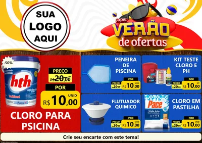 Modelo de Encarte para Encarte A4 Horizontal com o tema Super Verão de Ofertas para Produtos para Piscina