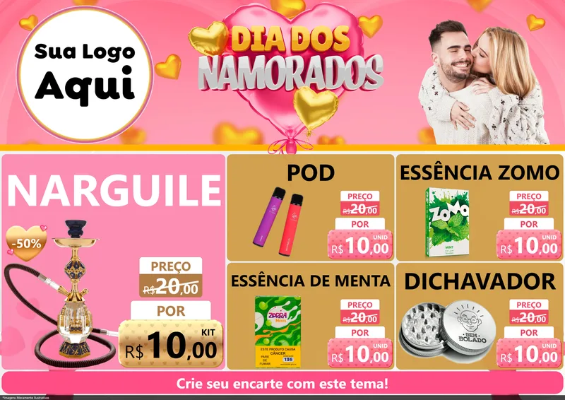 Modelo de Encarte para Encarte A4 Horizontal com o tema Dia dos Namorados para Tabacaria