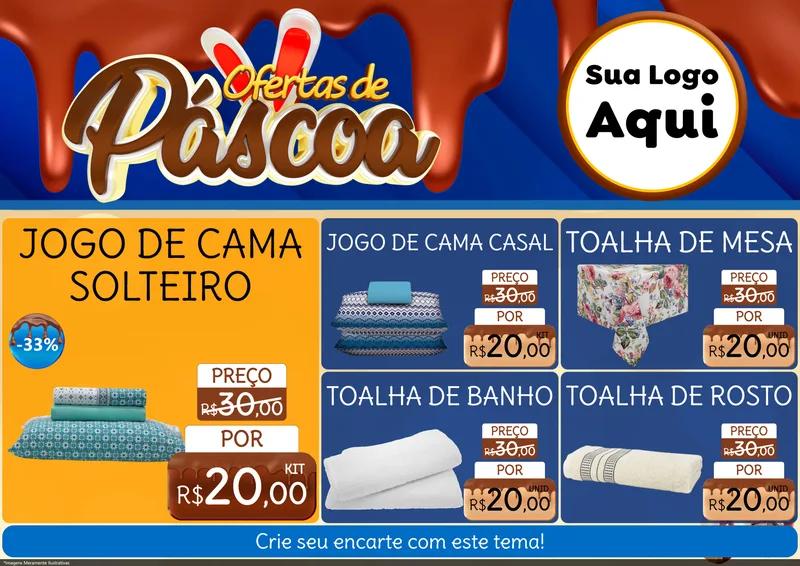Modelo de Encarte para Encarte A4 Horizontal com o tema Ofertas de Páscoa para Cama, Mesa e Banho