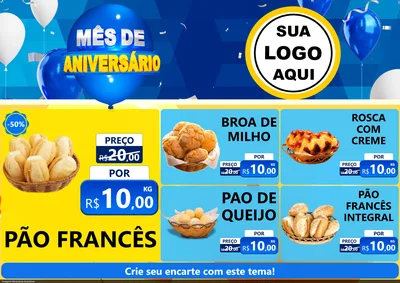Modelo de Encarte para Encarte A4 Horizontal com o tema Mês de Aniversário para Padaria