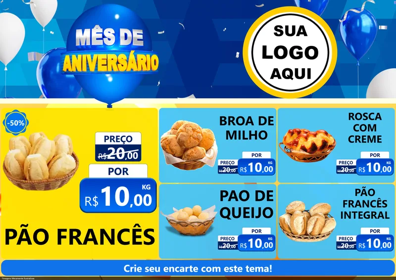 Modelo de Encarte para Encarte A4 Horizontal com o tema Mês de Aniversário para Padaria