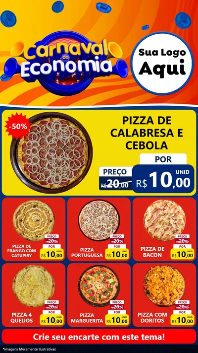 Modelo de Rede Social para Stories com o tema Carnaval da Economia para Pizzaria