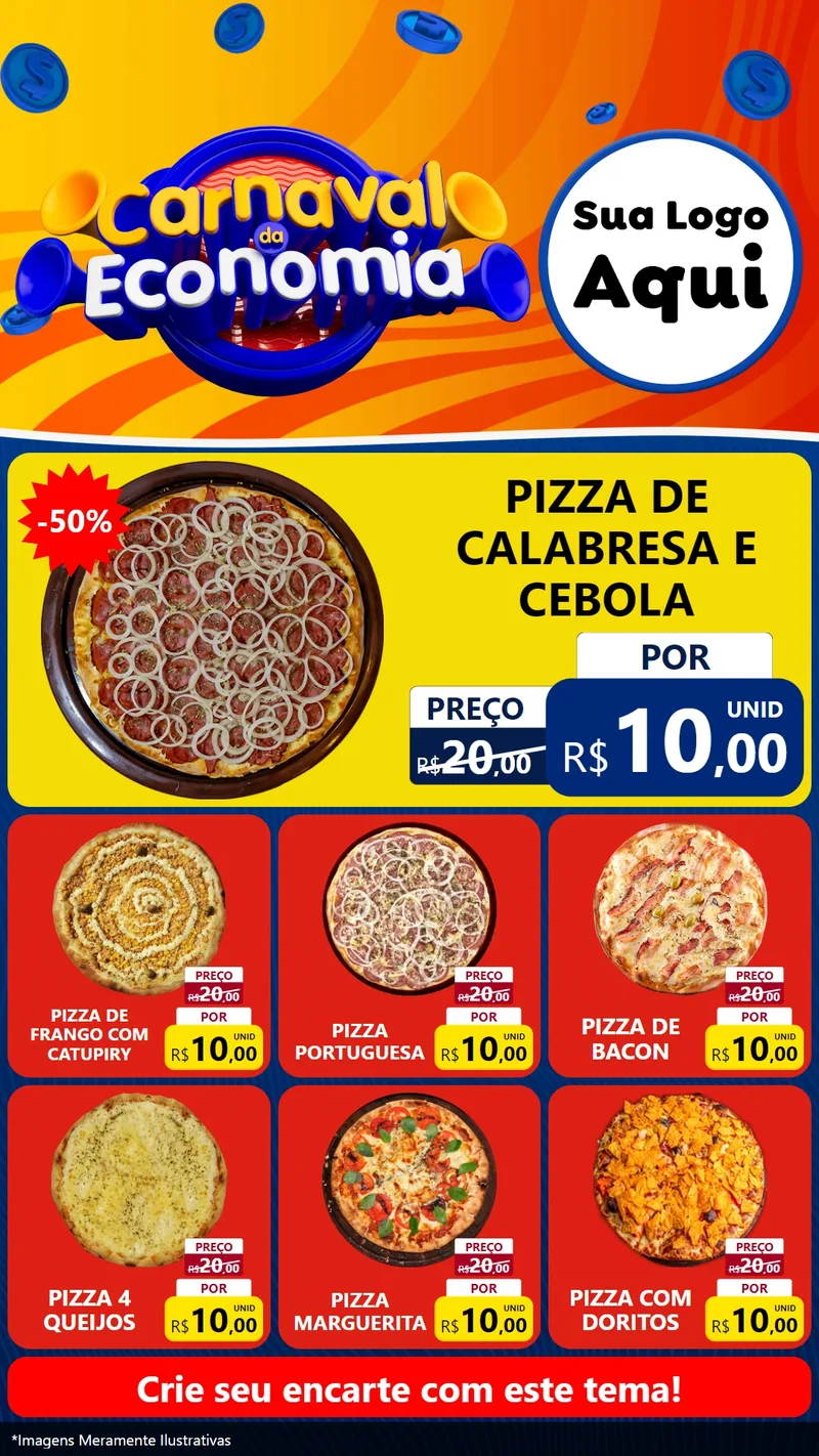 Modelo de Rede Social para Stories com o tema Carnaval da Economia para Pizzaria