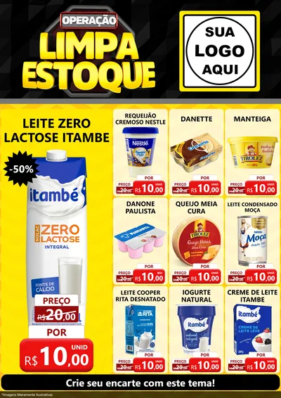 Modelo de Encarte para Encarte A4 Vertical com o tema Operação Limpa Estoque para Frios e Laticínios