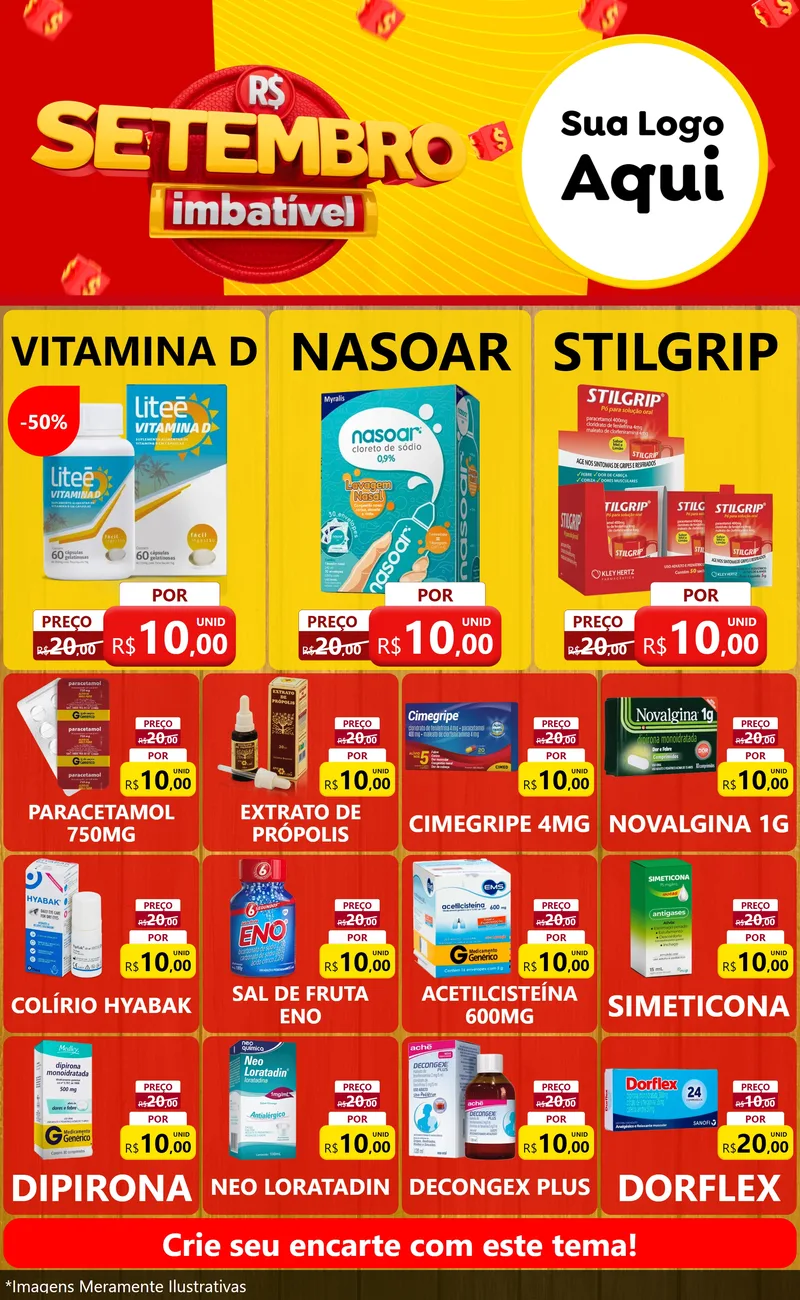 Modelo de Encarte para Encarte Grande com o tema Setembro Imbatível para Farmácia