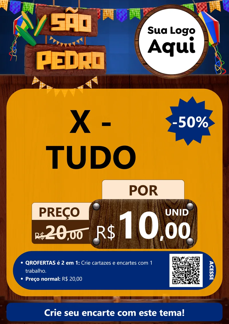 Modelo de Cartaz para Cartaz A4 Vertical com o tema São Pedro para Hamburgueria
