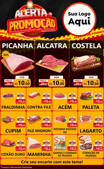 Modelo de Encarte para Encarte Grande com o tema Alerta de Promoção para Açougue