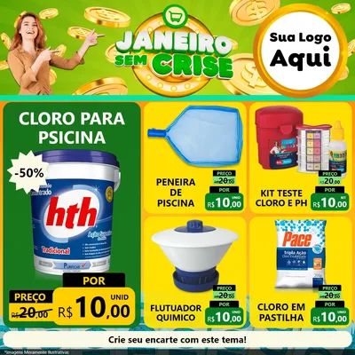Modelo de Rede Social para Feed Facebook com o tema Janeiro Sem Crise para Produtos para Piscina