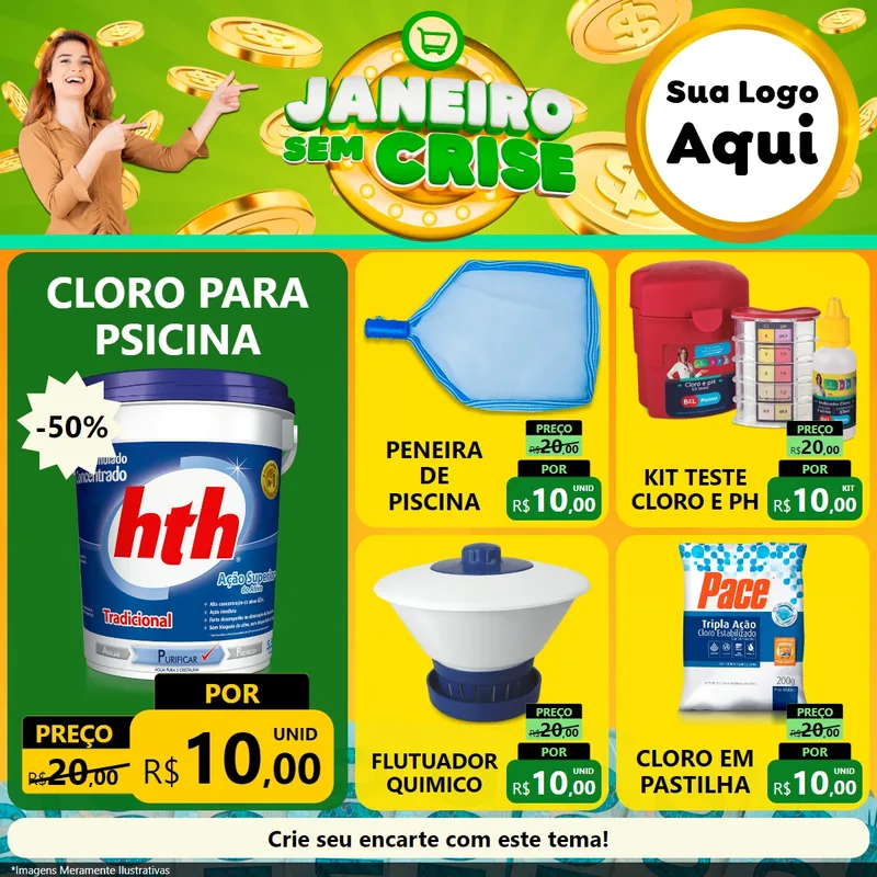 Modelo de Rede Social para Feed Facebook com o tema Janeiro Sem Crise para Produtos para Piscina