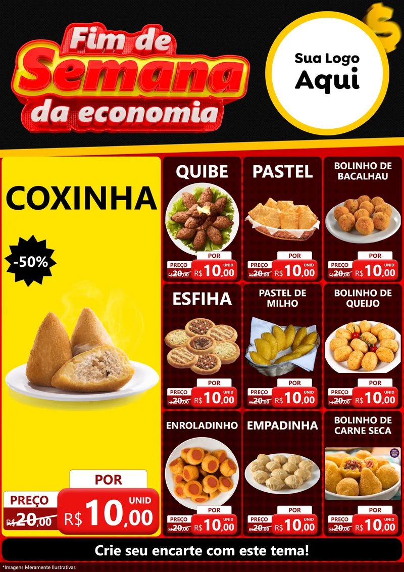 Modelo de Encarte para Encarte A4 Vertical com o tema Fim de Semana da Economia para Salgadaria