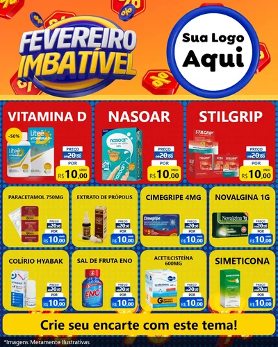Modelo de Rede Social para Feed Instagram com o tema Fevereiro Imbatível para Farmácia
