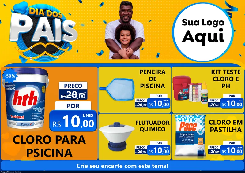 Modelo de Encarte para Encarte A4 Horizontal com o tema Dia dos Pais para Produtos para Piscina