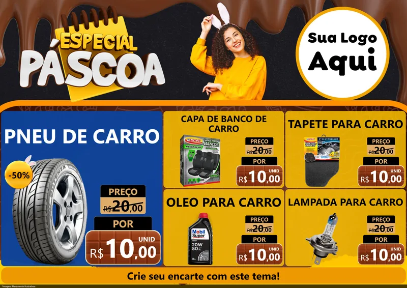 Modelo de Encarte para Encarte A4 Horizontal com o tema Especial Páscoa para Auto peças