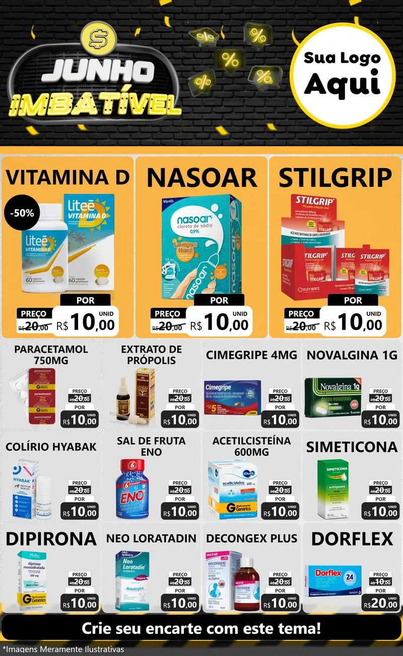 Modelo de Encarte para Encarte Grande com o tema Junho Imbatível para Farmácia