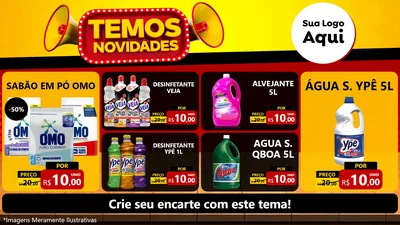 Modelo de TV para TV Horizontal com o tema Temos Novidades para Produtos de Limpeza