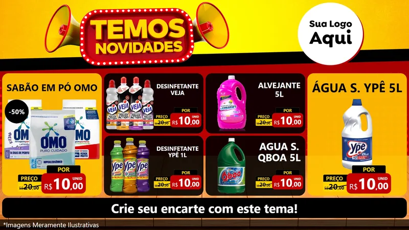 Modelo de TV para TV Horizontal com o tema Temos Novidades para Produtos de Limpeza