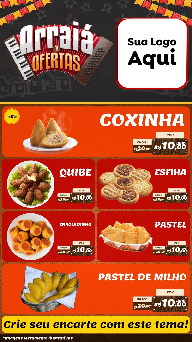Modelo de TV para TV Vertical com o tema Arraiá de Ofertas - Junina para Salgadaria