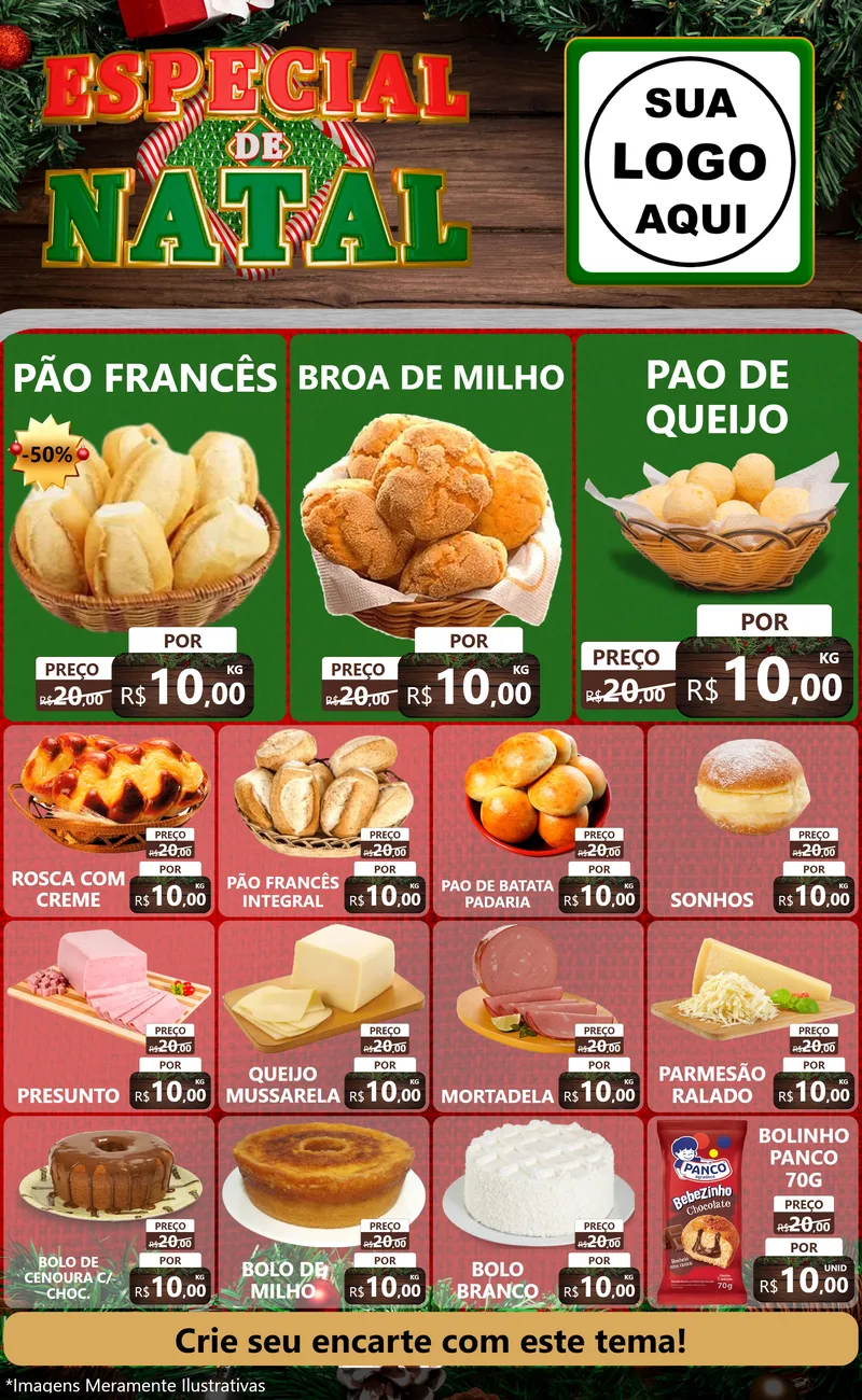 Modelo de Encarte para Encarte Grande com o tema Especial de Natal para Padaria