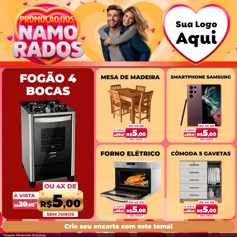 Modelo de Rede Social para Feed Facebook com o tema Promoção dos Namorados para Móveis e Eletro