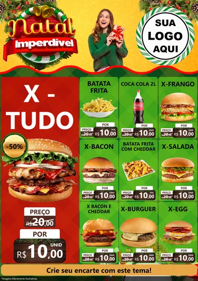 Modelo de Encarte para Encarte A4 Vertical com o tema Natal Imperdível para Hamburgueria
