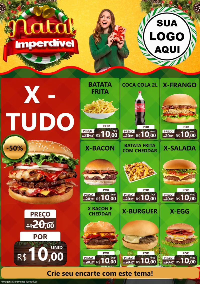 Modelo de Encarte para Encarte A4 Vertical com o tema Natal Imperdível para Hamburgueria