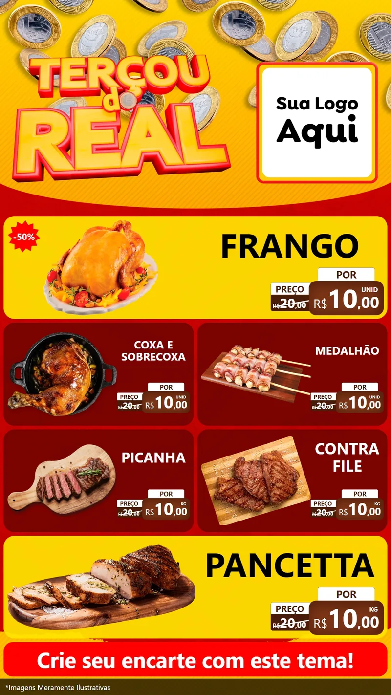 Modelo de TV para TV Vertical com o tema Terçou do Real para Assados