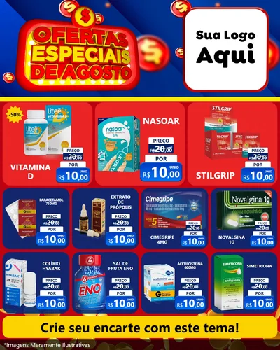 Modelo de Rede Social para Feed Instagram com o tema Ofertas Especiais de Agosto para Farmácia
