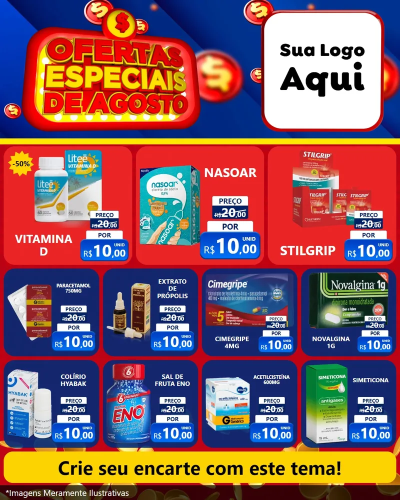 Modelo de Rede Social para Feed Instagram com o tema Ofertas Especiais de Agosto para Farmácia