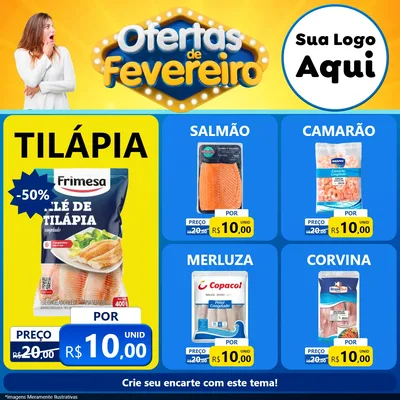 Modelo de Rede Social para Feed Facebook com o tema Ofertas de Fevereiro para Peixaria