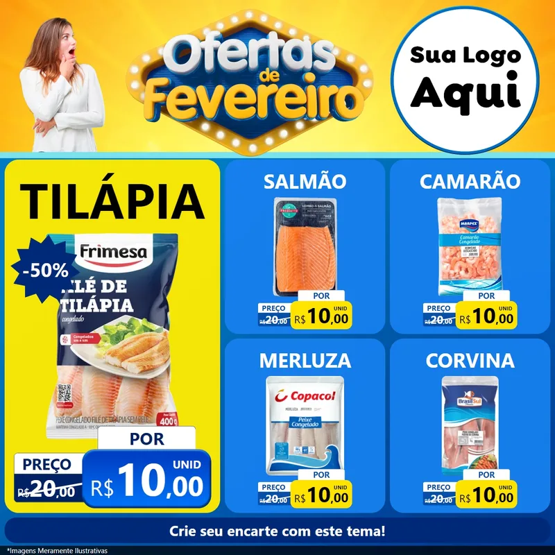Modelo de Rede Social para Feed Facebook com o tema Ofertas de Fevereiro para Peixaria