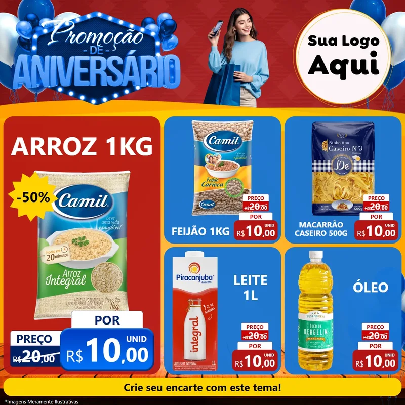 Modelo de Rede Social para Feed Facebook com o tema Promoção de Aniversário para Supermercado