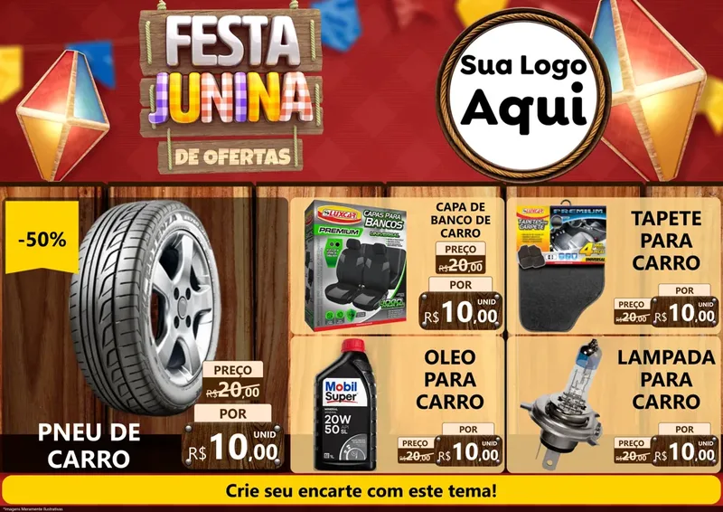 Modelo de Encarte para Encarte A4 Horizontal com o tema Festa Junina de Ofertas para Auto peças