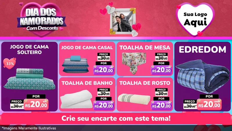 Modelo de TV para TV Horizontal com o tema Dia Dos Namorados Com Desconto para Cama, Mesa e Banho